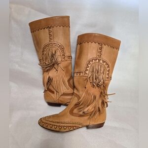 Vintage L.J. Simone Fringe Leather Boots Western Moccasin Women’s 8.5